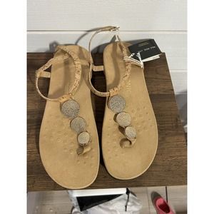 Vionic Orthaheel‎ Lizbeth Cork Leather Slingback Gold Flat Sandals Size 10